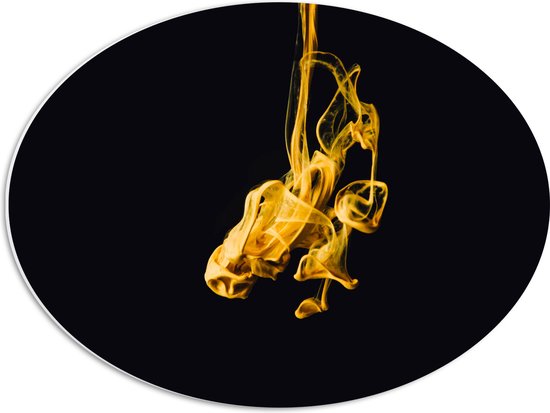 PVC Schuimplaat Ovaal - Gele Abstracte Rookwolk in het Geel - 56x42 cm Foto op Ovaal (Met Ophangsysteem)