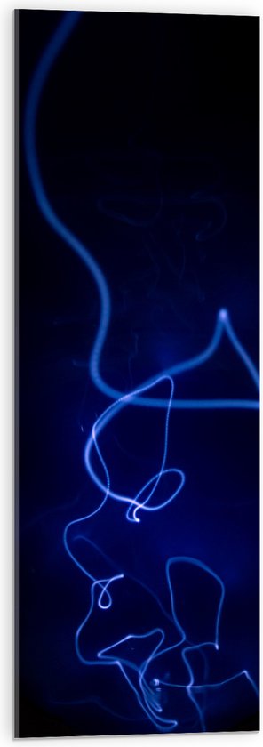 Acrylglas - Blauwe Lichtstrepen tegen Zwarte Achtergrond (Niet Lichtgevend) - 30x90 cm Foto op Acrylglas (Met Ophangsysteem)