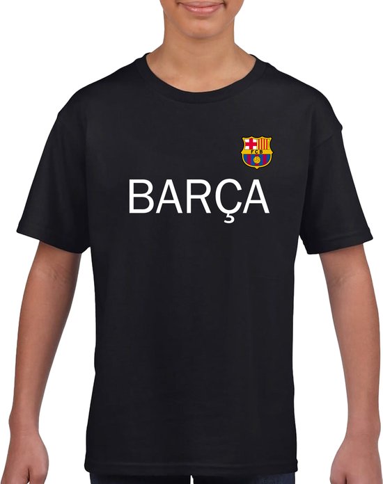 FC BARCELONA Uniseks Kids T-Shirt - Zwart - Maat 134 | 146 - 9 | 11 jaar - Korte mouwen - Ronde hals - Normale pasvorm - 185g/m2 - Voetbal - Catalonië - Barça - Spotify Camp Nou - Voor jongens & meisjes - Original Kwoots - Cadeau