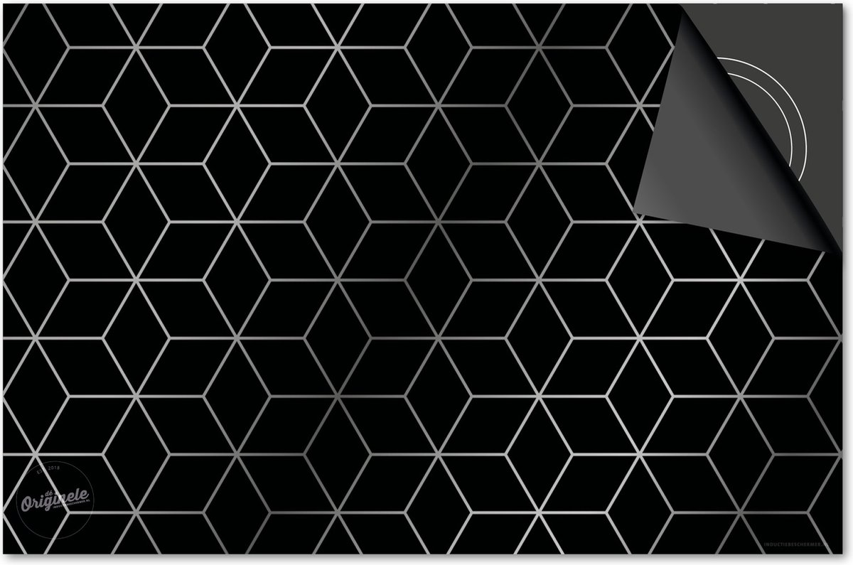 Inductie beschermer 60x52 - afdekplaat inductie mat - Dietrix Kookplaat beschermer - Base - Hexagon - Kubussen Zilver