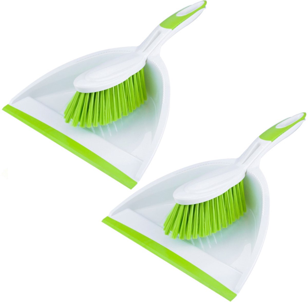 Goedkoopste Set van 2x stuks kunststof stoffer en blik met lip en zachte borstel wit/groen - Schoonmaakartikelen