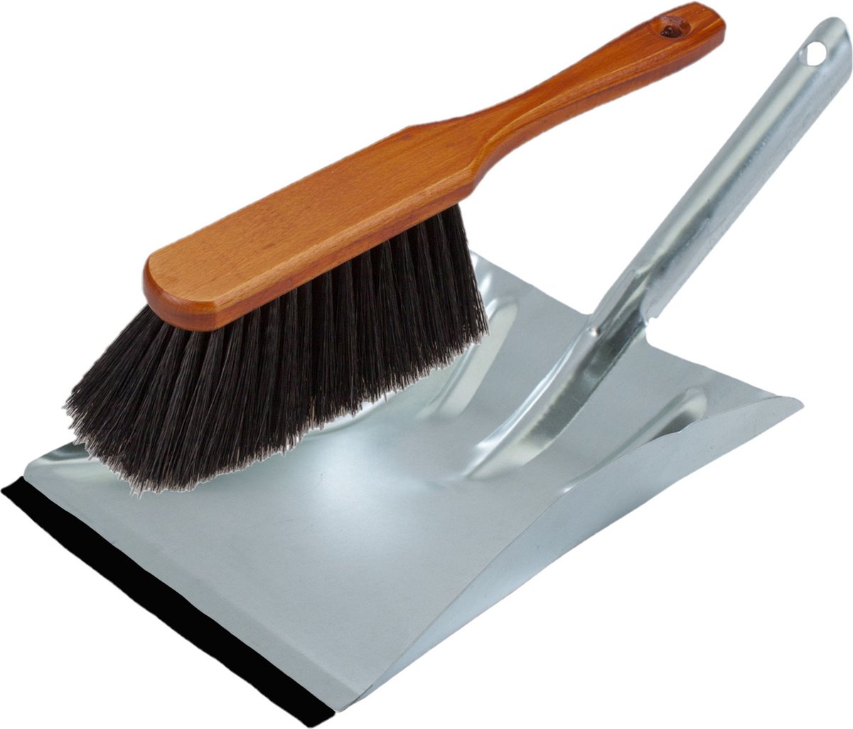 Goedkoopste Stoffer en blik zilver/bruin van verzinkt metaal inclusief lip voor binnen