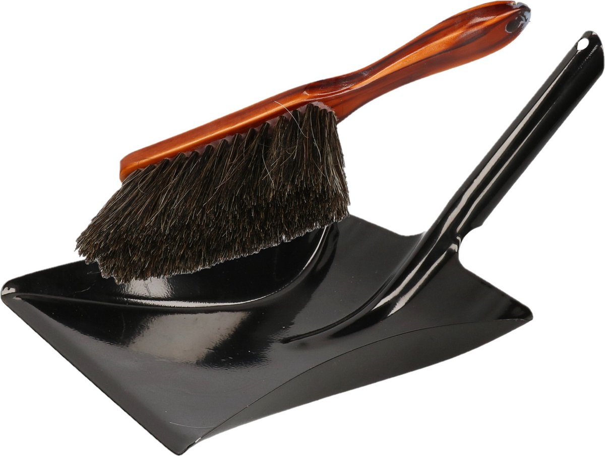 Goedkoopste Stoffer en blik zwart/bruin van metaal/hout voor binnen