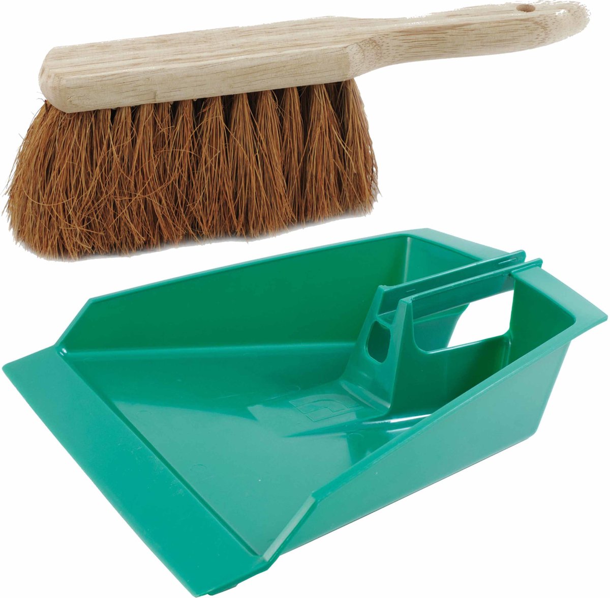 Goedkoopste Groen kunststof stoffer en blik voor binnen/buiten van kokosvezel