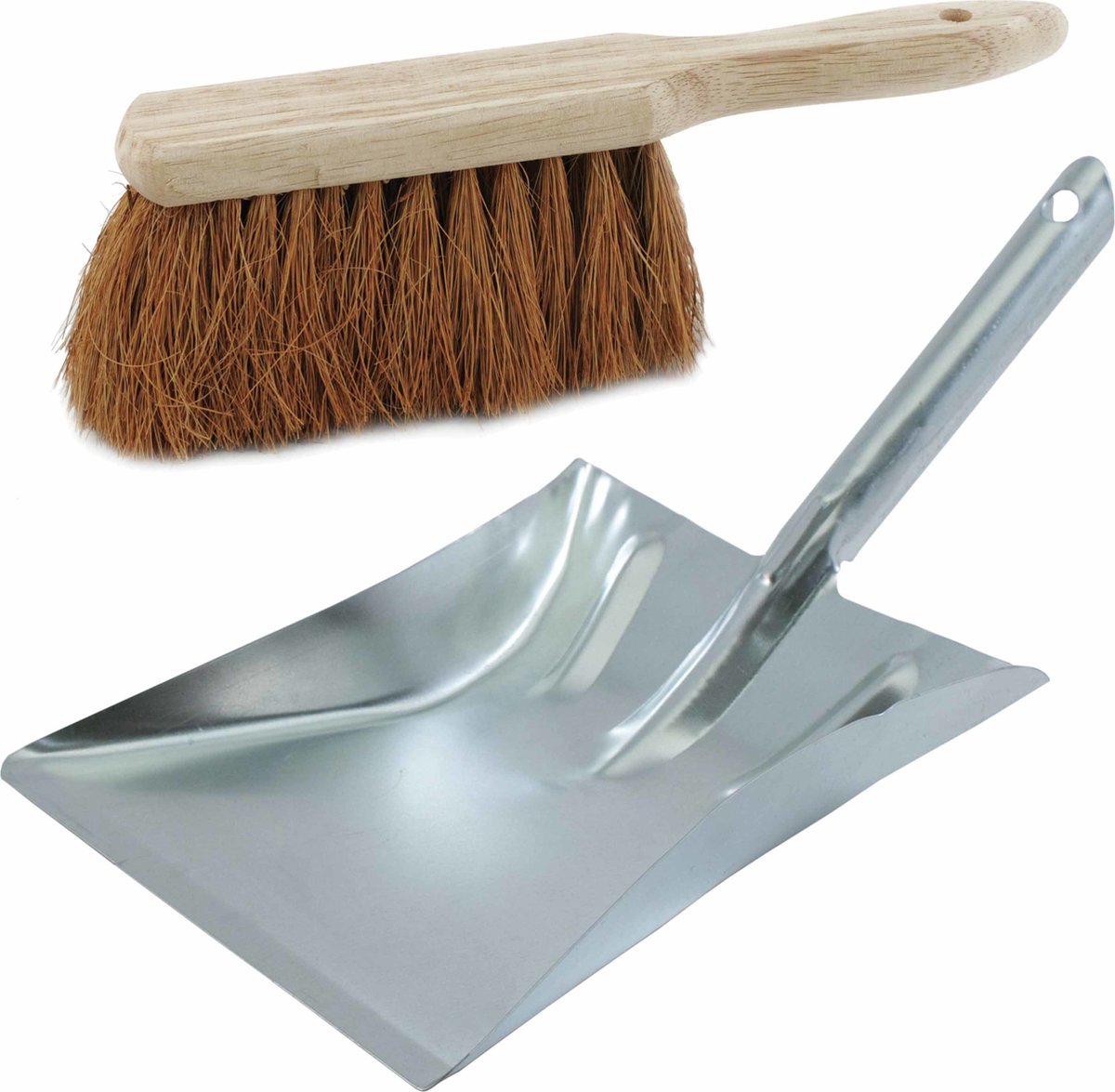 Goedkoopste Stoffer en blik zilver van verzinkt metaal en kokosvezel voor binnen en buiten