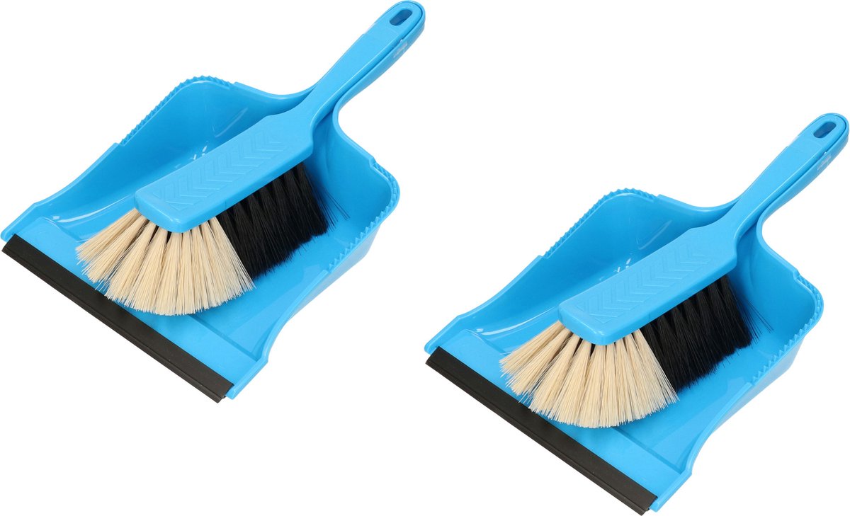 Goedkoopste Set van 2x stuks kunststof blauw stoffer en blik met lip en zachte borstel - Schoonmaakartikelen