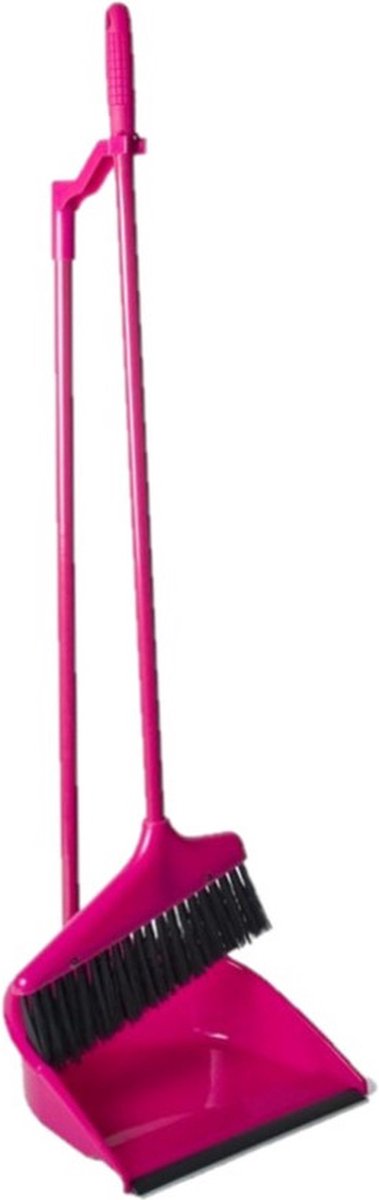 Gerimport Stoffer en Blik met lange steel - 24 x 82 cm - roze - mariasetje - kunststof