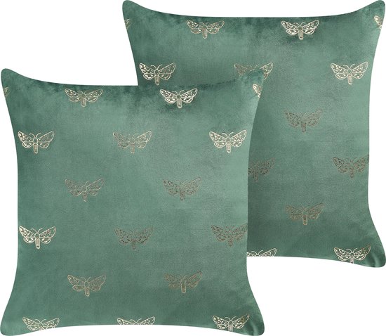Foto: Beliani yuzuri sierkussen set van 2 smaragdgroen 45 x 45 cm fluweel
