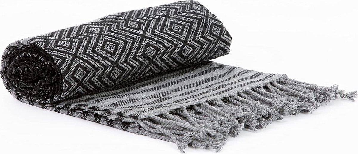Hamamdoek - Ottoman - Zwart - 190 x 90cm