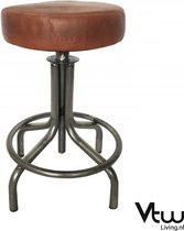 Industriële Kruk Verstelbaar - Kruk Echt Leer - Industrieel - Leder - Bruin - 50 tot 70 cm