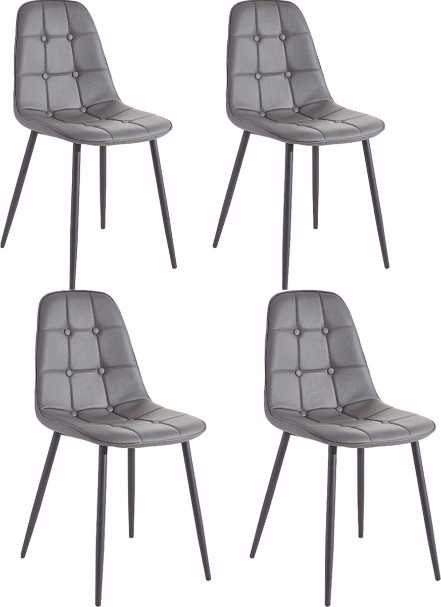 Luna-Eetkamerstoel - Set van 4 - Grijs PU