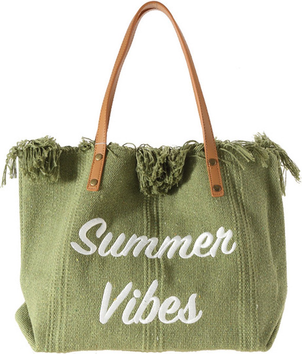 RAMBUX® - Strandtas - Summer Vibes - Groen - Shopper Canvas - Schoudertas - Zomer & Strand - 25 Liter
