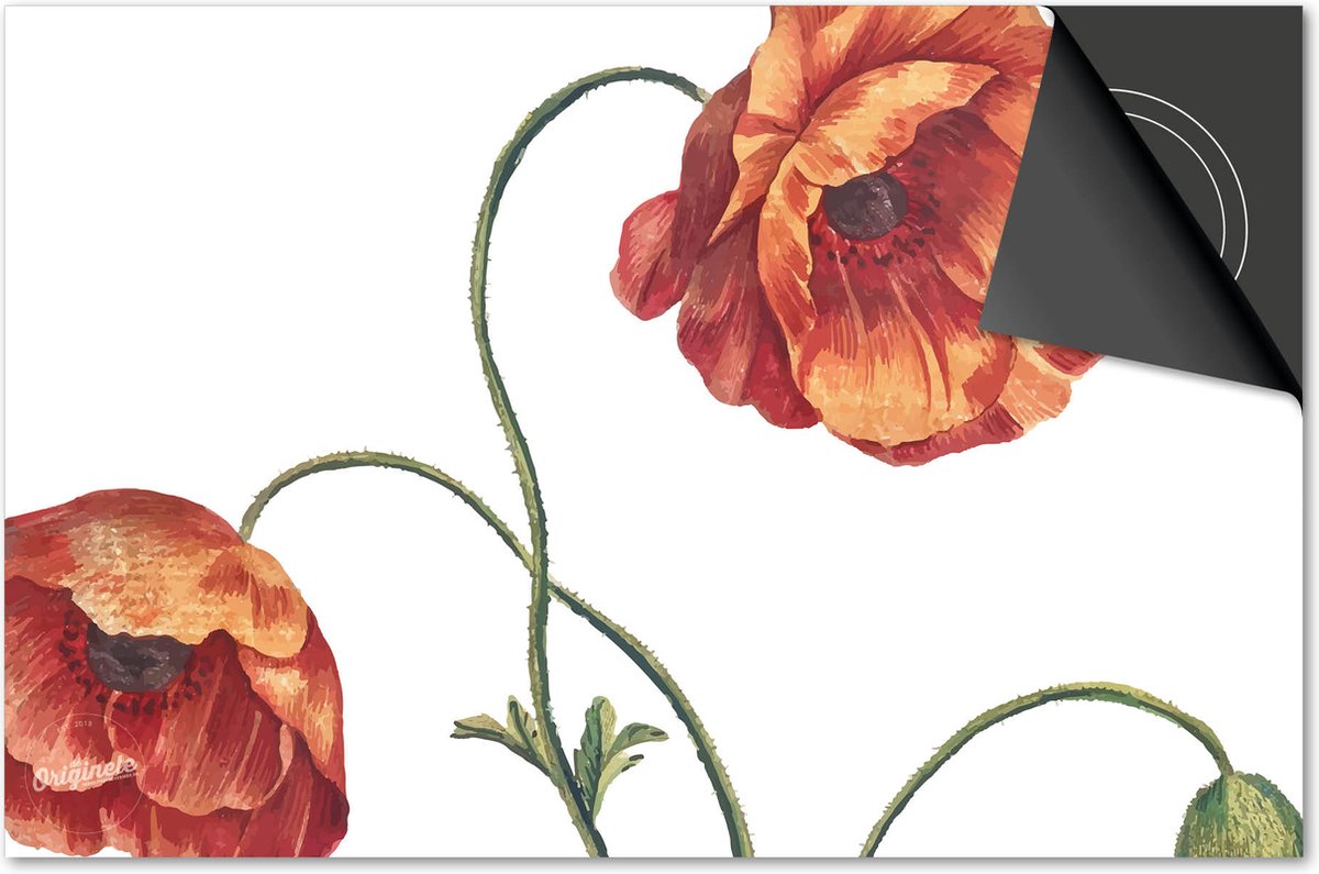Inductie beschermer 59x52 - afdekplaat inductie mat - Dietrix Kookplaat beschermer - Base - Botanical - Klaproosjes op wit