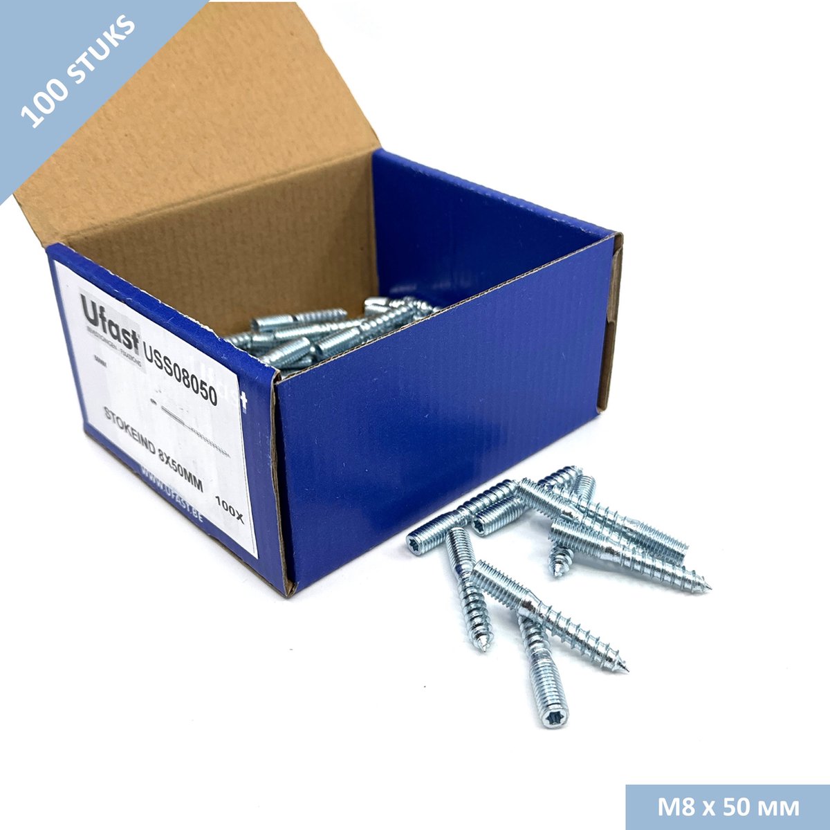 UFAST stokeind M8 x 50 mm - Torx aandraaimogelijkheid - Verzinkt - 100 stuks