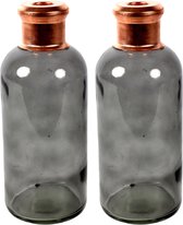 Countryfield Bloemenvaas Firm Bottle - 2x - transparant grijs/koper - glas - D11 x H27 cm