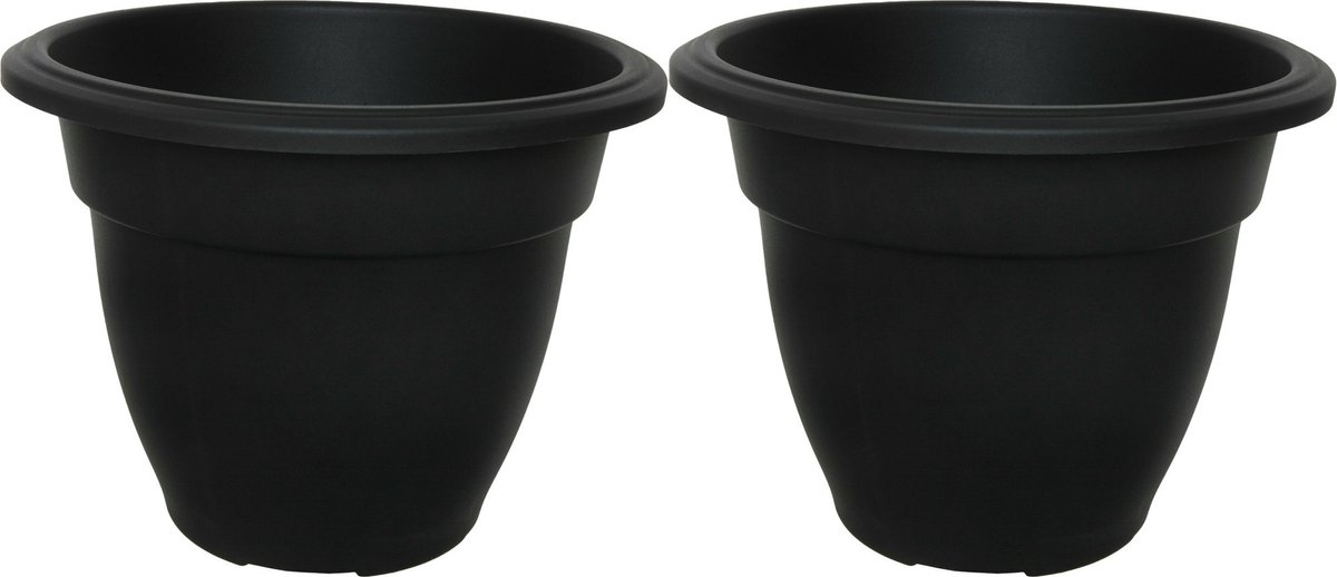 Whitefurze Buiten plantenpot/bloempot/planter - 2x - zwart - kunststof - D20 x H16 cm
