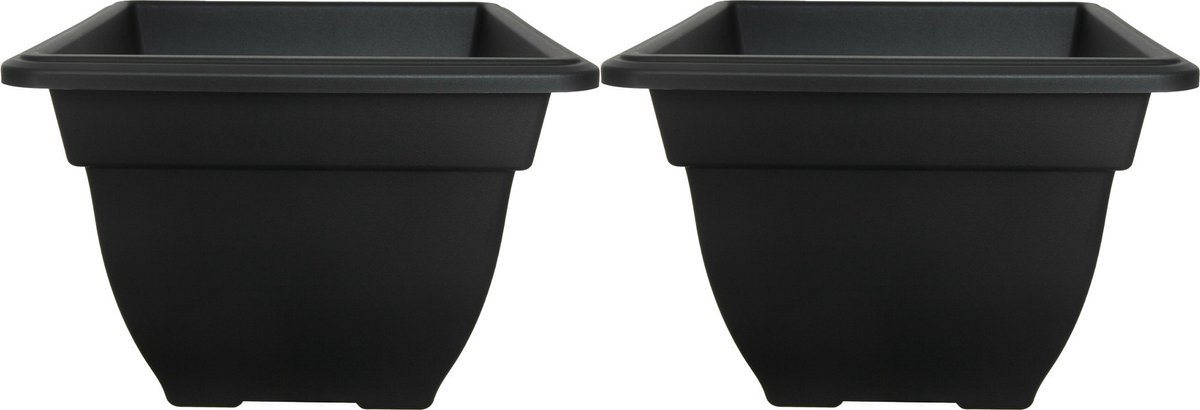Whitefurze Buiten plantenpot/bloempot/planter - 2x - zwart - kunststof - L38 x B38 x H28 cm