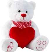 Teddy beer knuffel van zachte pluche - met liefdes hartje - 64 cm zittend/100 cm staand