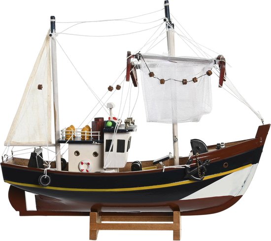 Modèle réduit de bateau de pêche avec de nombreux détails - Bois - 32 x 10 x 28 cm - Décorations de bateaux/navires maritimes