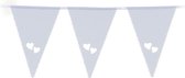 Bruiloft/huwelijk Vlaggenlijn - binnen/buiten - plastic - wit met hartjes - 3 m - 16 punt vlaggetjes