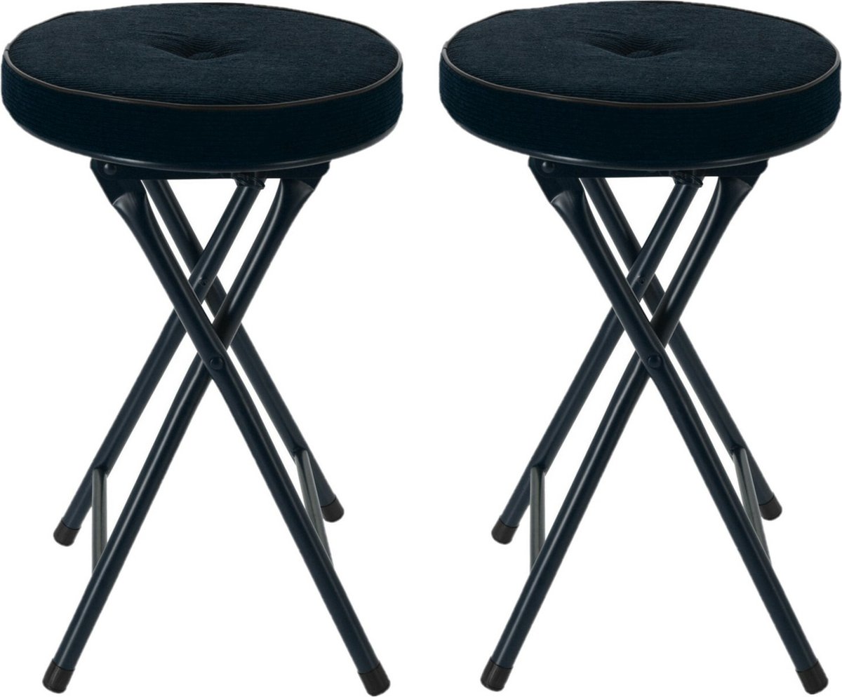 Home & Styling Bijzet krukje/stoel - 2x - Opvouwbaar - Blauw - Ribcord - D33 x H49 cm