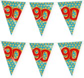 Paperdreams verjaardag 90 jaar thema vlaggetjes - 2x - feestversiering - 10m - folie - dubbelzijdig