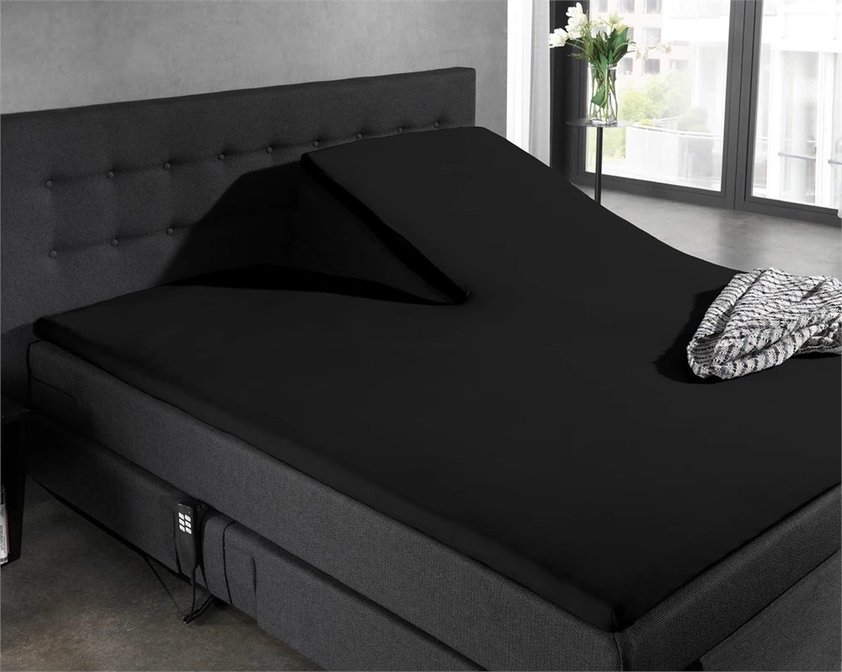 Splittopper Jersey Hoeslaken - 160 x 200 - zwart