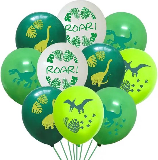Dinosaurus Ballonnen 10 Stuks - Ballonnen Met Dieren - Dino Decoratie - Kinderfeestje - Verjaardag Versiering - Dino Themafeest - Ballonnen Set - Party - Kinderverjaardag - Feest - Roar Ballonnen - Groen - Groene Ballonnen