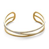 Twice As Nice Armband in goudkleurig edelstaal, open bangle, 3 rijen, kristal  6 cm