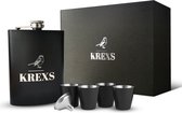 Krexs Hip Flask - Platvink - Hip Flask - Pocket Flask - Field Flask - Flacon à boissons - Acier inoxydable - 4 Verres à shot