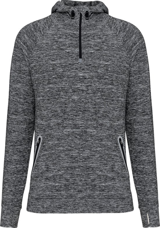 Unisex sportsweater met capuchon en driekwarts halsrits 'Proact' Grey Melange - L