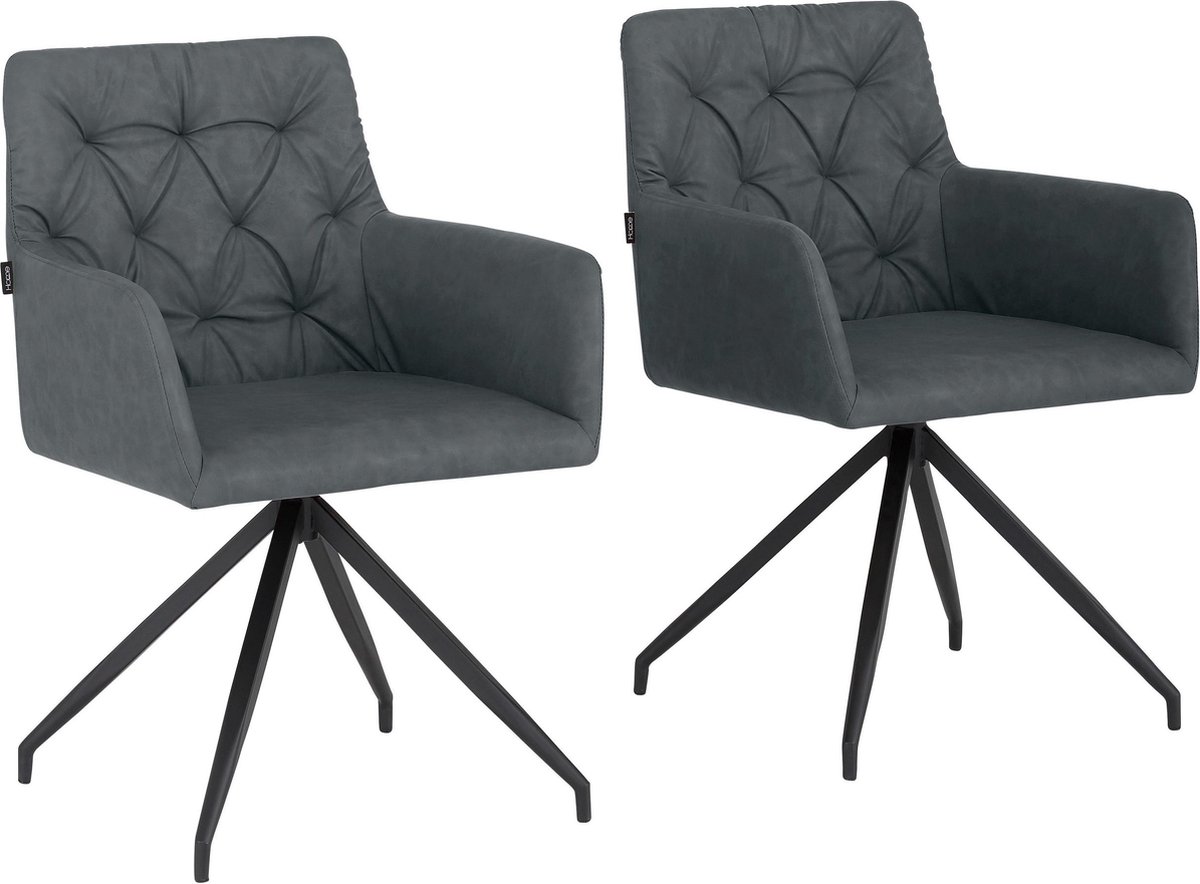 Notio Living Ashley-Eetkamerstoel - Antraciet PU - Set van 2 Zwart