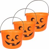 Halloween - 3x - pompoen snoepemmertje trick or treat - kunststof - oranje - 12 cm