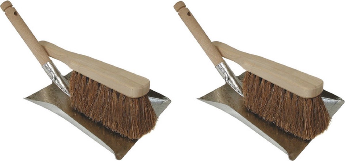 Goedkoopste Stoffer en blik set verzinkt/hout - 2x - kokosharen - voor buiten - 23 x 21 cm