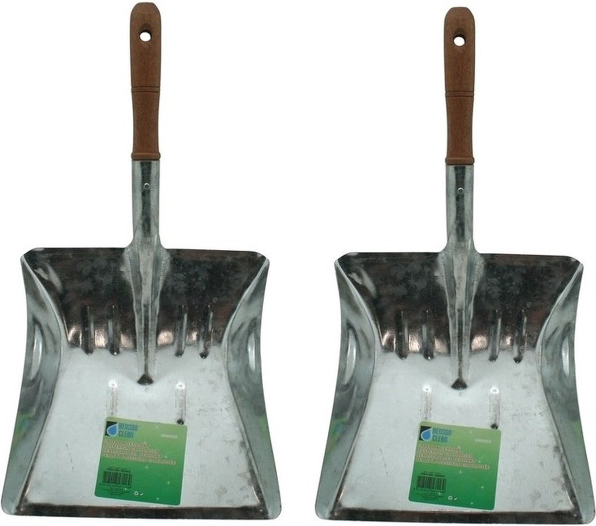 Goedkoopste 2x Stofblikken verzinkt met houten steel - 22 cm - blik