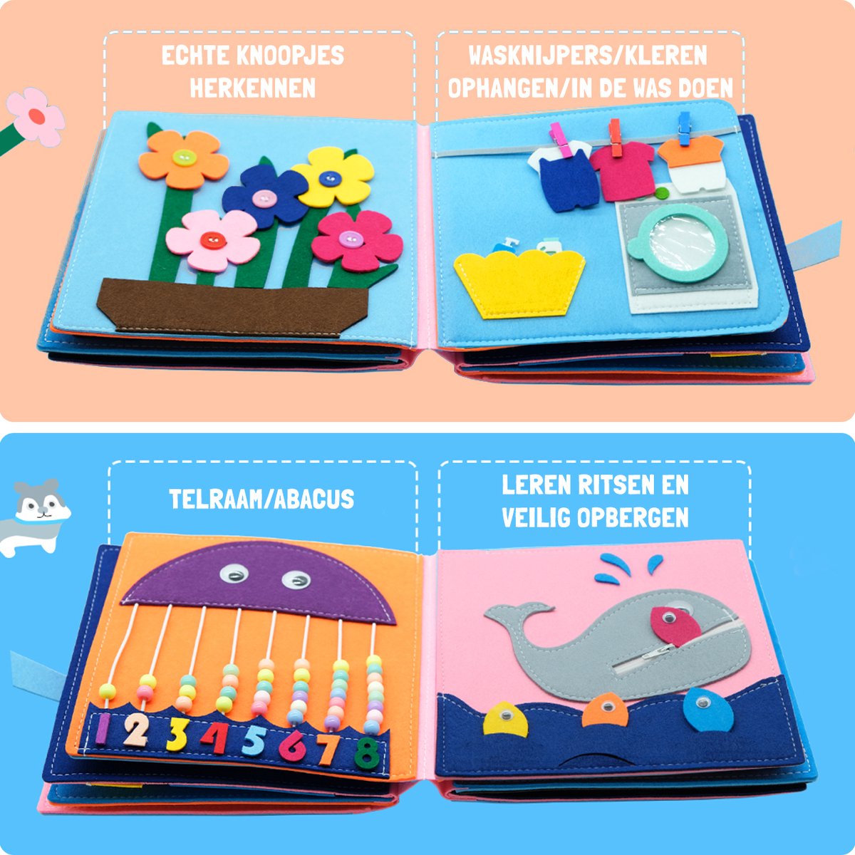 WoodyDoody Motoriek Leerboek xxl Grote uitvoering en extra Dikke Versie 16 Pagina's - Educatief Spel - Sensorisch Speelgoed - Activiteiten Motoriek Map - Ik Leer Kloklezen - Motoriek Speelgoed - Gespen Vast - Montessori Speelgoed - Busy Board — afbeelding 5