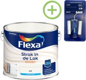 Flexa Strak in de Lak - Watergedragen - Zijdeglans - wit - 2,5 liter + Flexa Lakroller - 4 delig