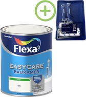 Flexa Easycare - Muurverf Mat - Badkamer - Wit - 1 liter + Flexa muurverf roller - 5 delig