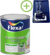 Flexa Easycare - Muurverf Mat - Keuken - Lichtgrijs - 1 liter + Flexa muurverf roller - 5 delig