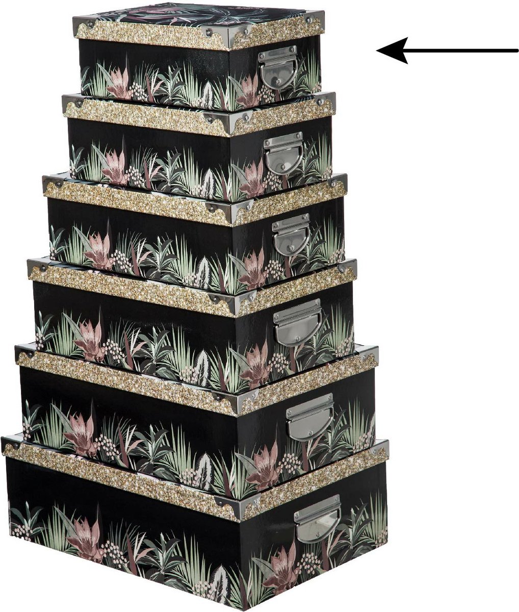 5Five Opbergdoos/box - 2x - zwart - L28 x B19.5 x H11 cm - Stevig karton - Junglebox
