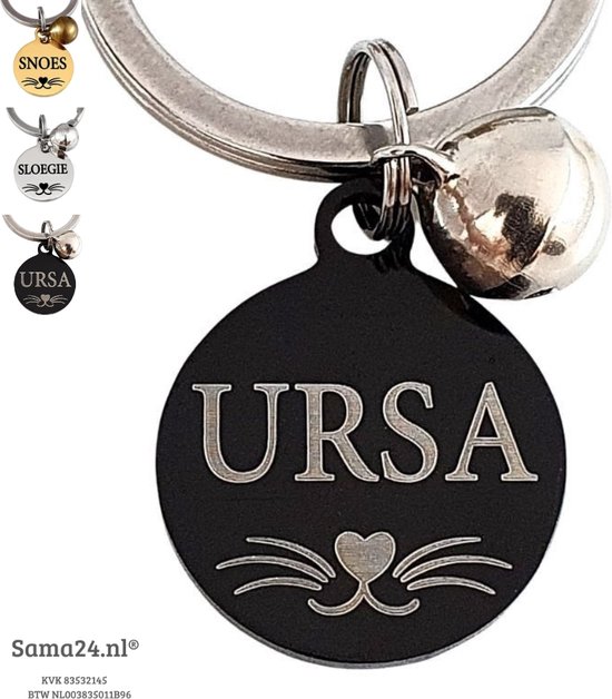 Kattenpenning Titanium graveren 20 mm - met kattenbel - zwart