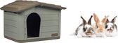 Bol.com knaagdierhuis - caviahuis - konijnenhuis - konijnenhok - Eco - Huisdierhuis - Bruin/Groen - 60x51x41cm aanbieding