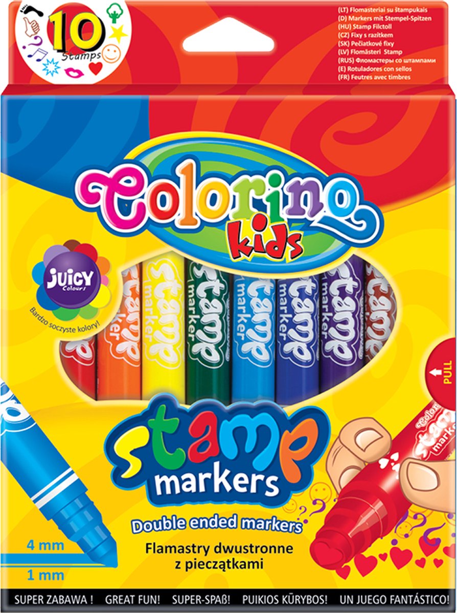 Colorino-2 in 1 stiften-Stempelstiften-schrijf en tekenen stiften-10 kleuren.