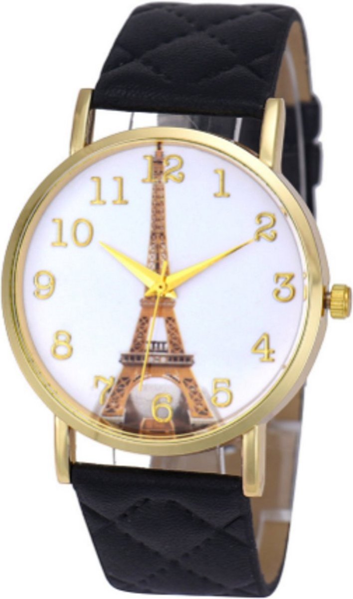 Hidzo Horloge Eiffeltoren - Ø 37 mm - Zwart - Kunstleer