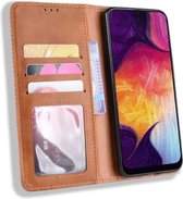 Samsung Galaxy A50 Book Case Hoesje Vintage Wallet Kunst Leer Bruin