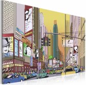 Schilderij - New York City - Cartoon III, Multi-gekleurd, 3luik, wanddecoratie