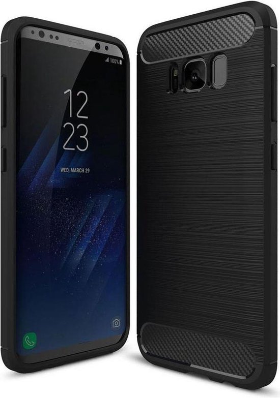 Geborsteld TPU Hoesje Geschikt voor Samsung Galaxy S8 | Beschermhoes | Back Cover | Flexibel TPU | Stijlvol Carbon | Dun | Zwart