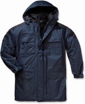 Heren thermoparka jas met capuchon blauw/zwart maat L
