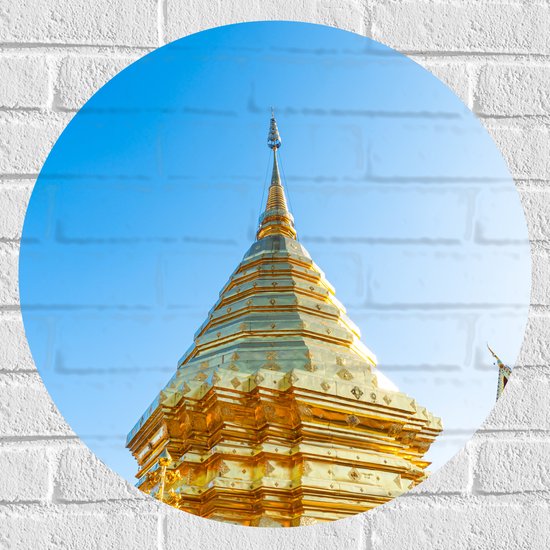 Muursticker Cirkel - Boeddhistische Wat Phrathat Doi Suthep Tempel Vol met Gouden Versieringen - 60x60 cm Foto op Muursticker