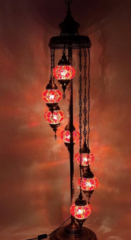 Turkse Lamp Vloerlamp Mozaïek Lamp Marokkaanse Oosters Handgemaakt Rood 7 bollen